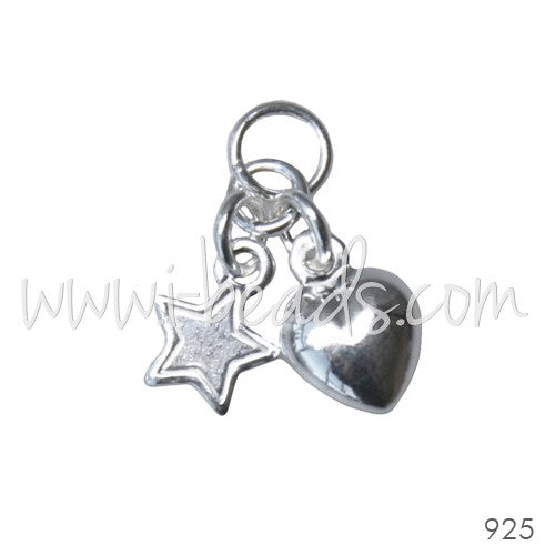 Acheter Charm coeur et étoile argent 925 8mm(1)