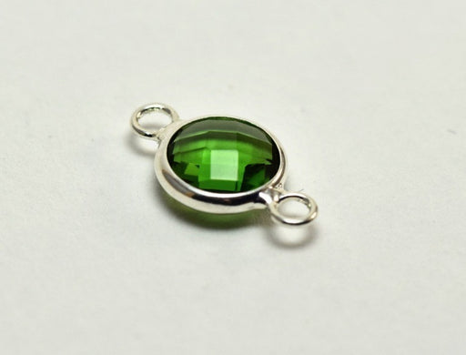 Buy Nice green water connector round with faceted glass crimped silver brass 15x9x5 mm