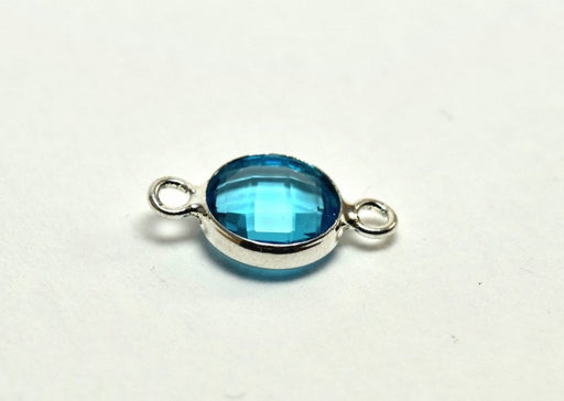 Buy Nice round round light blue glass connector with silver brass crimped 15x9x5 mm