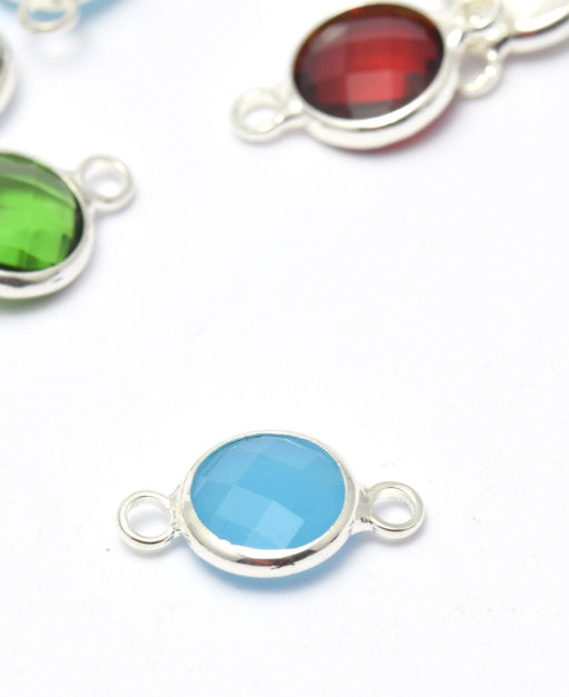 Buy Nice Turquoise Connector Pastel Round Facet Glass Set Silted Silver Brass 15x9x5 mm