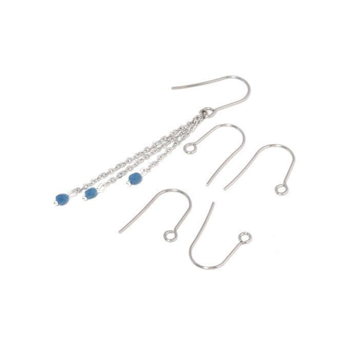 Vente au détail 2 paires dormeuses acier inoxydable x4 boucles d'oreilles inox platine 22 mm, trou: 2 mm en acier apprèt création bijoux