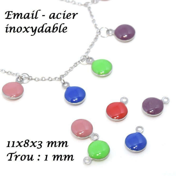 Achat au détail 5 pendentifs médaillons multicolor 11x8x3 mm, double face émail et acier inoxydable pour DIY, activité créative, bijoux