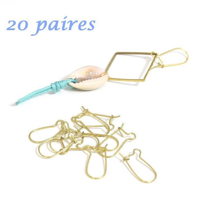 Vente au détail 20 paires de créoles dormeuse petite 16x8 mm laiton brut sans Nickel (x40 unités) supports boucles d'oreilles en Maxi