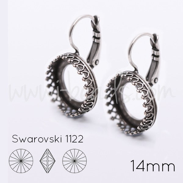 Serti boucle d'oreilles Vintage pour Cristal 1122 14mm argenté vieilli (2) - LaMercerieDesCopines