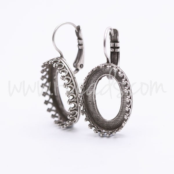 Serti boucle d'oreilles Vintage pour Cristal 4120 18x13mm argenté vieilli (2) - LaMercerieDesCopines